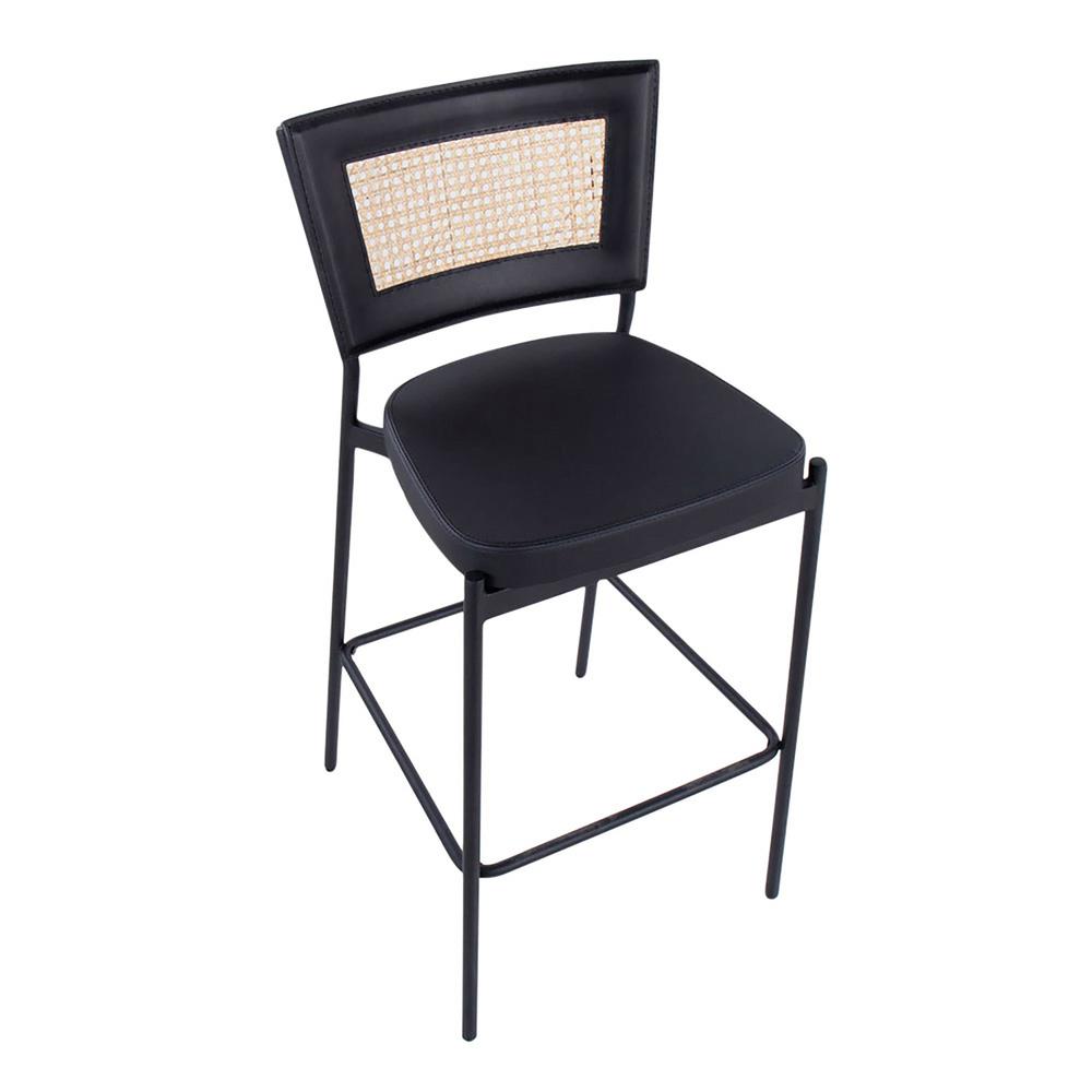 Black Metal, Black PU, Rattan Rattan Tania Bar Stool - Set of 2. Picture 7