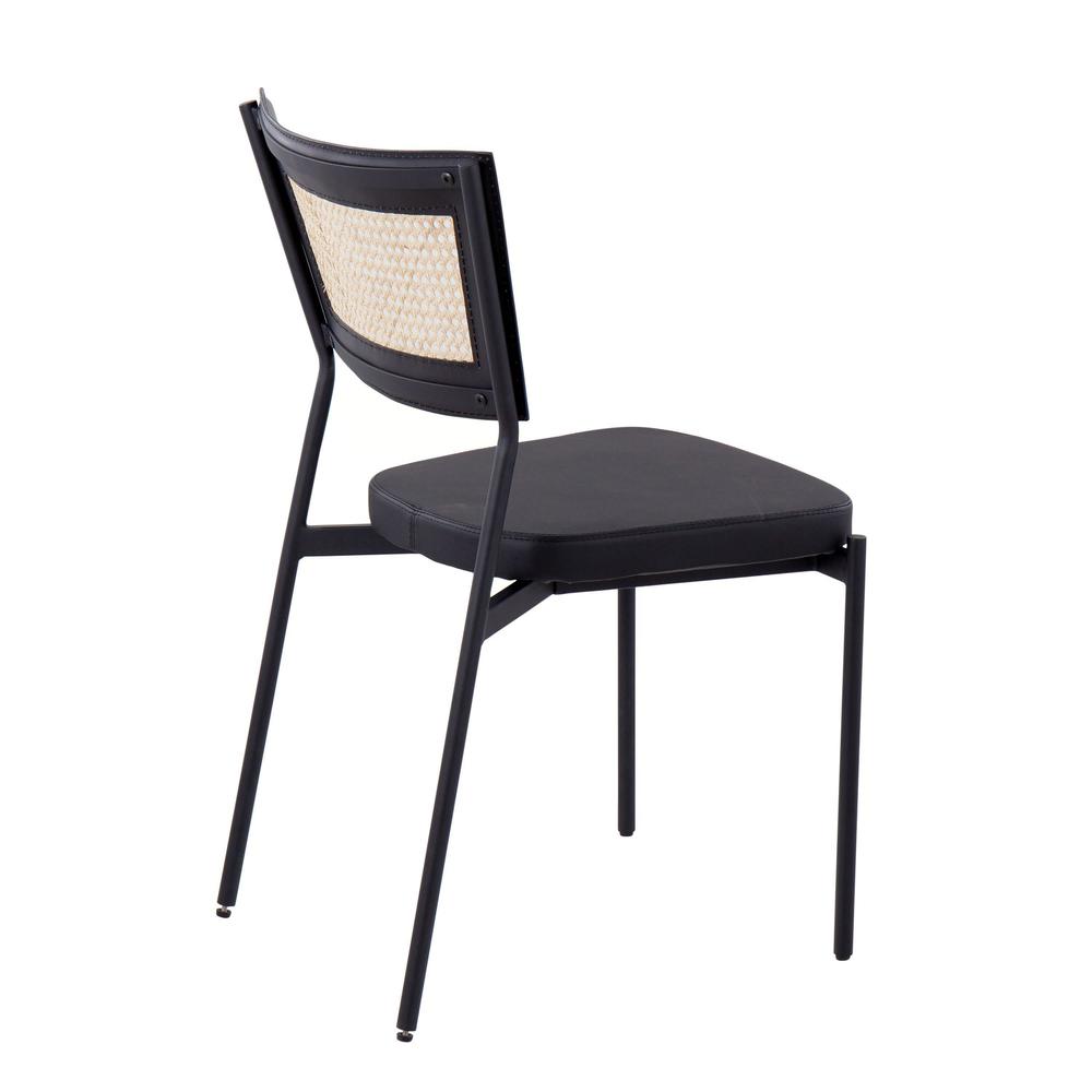 Black Metal, Black PU, Rattan Rattan Tania Dining Chair - Set of 2. Picture 4
