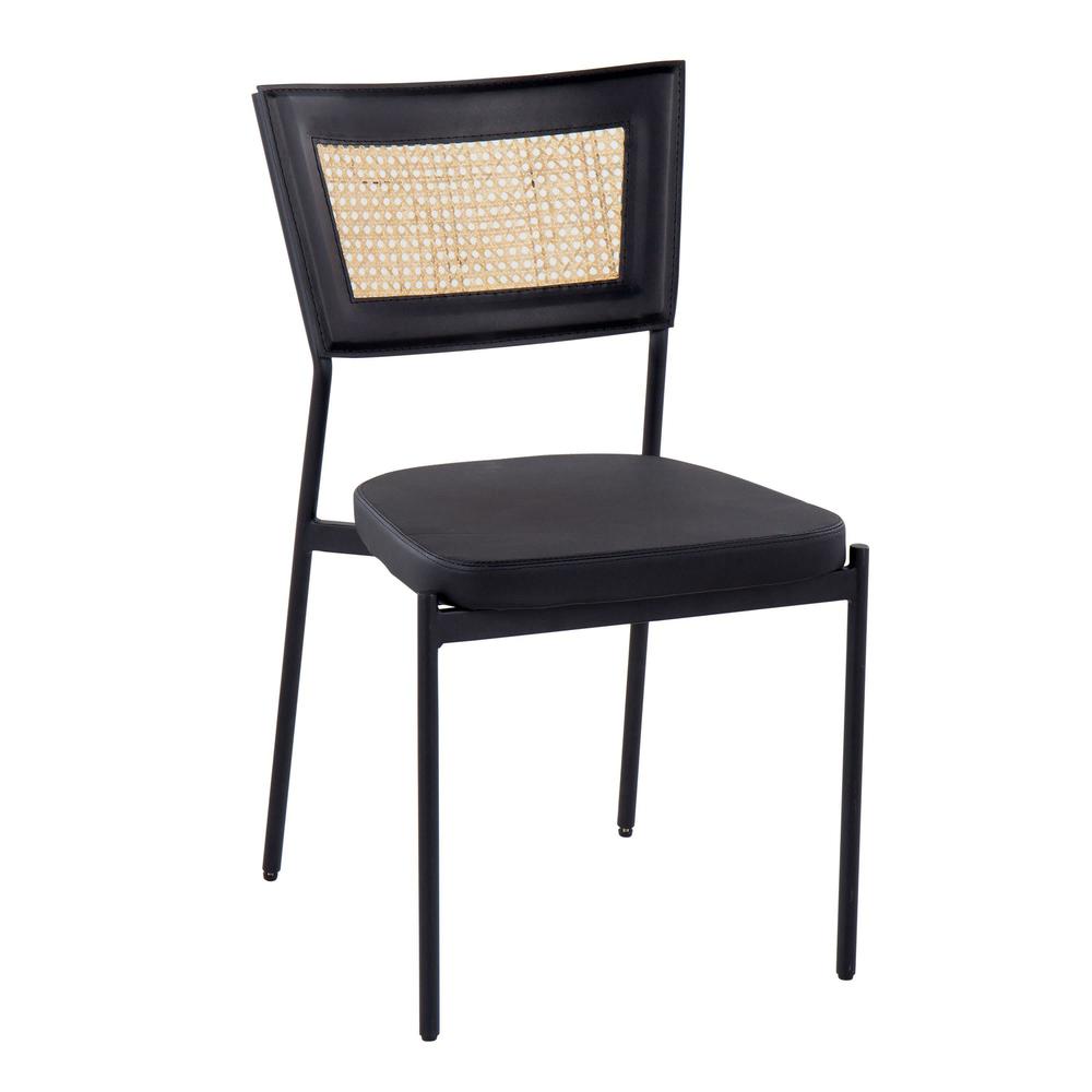 Black Metal, Black PU, Rattan Rattan Tania Dining Chair - Set of 2. Picture 2