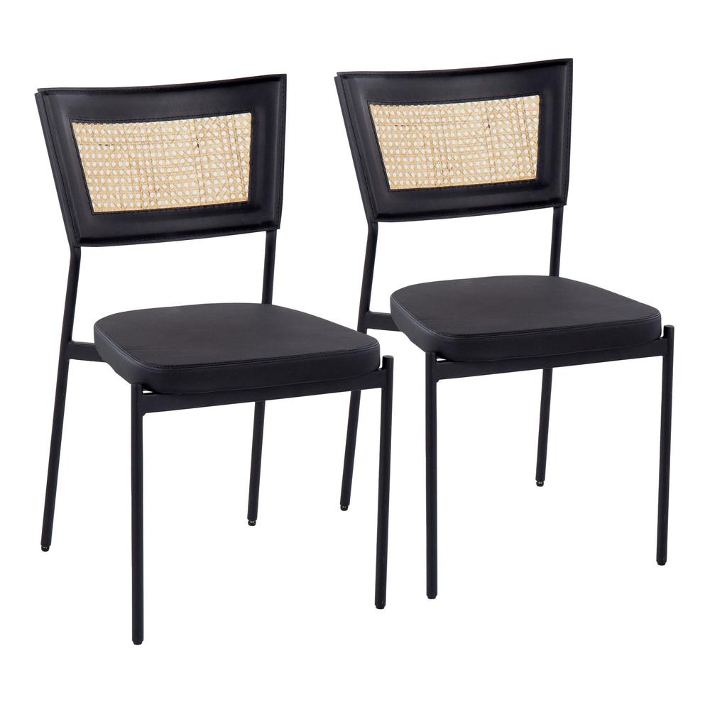 Black Metal, Black PU, Rattan Rattan Tania Dining Chair - Set of 2. Picture 1
