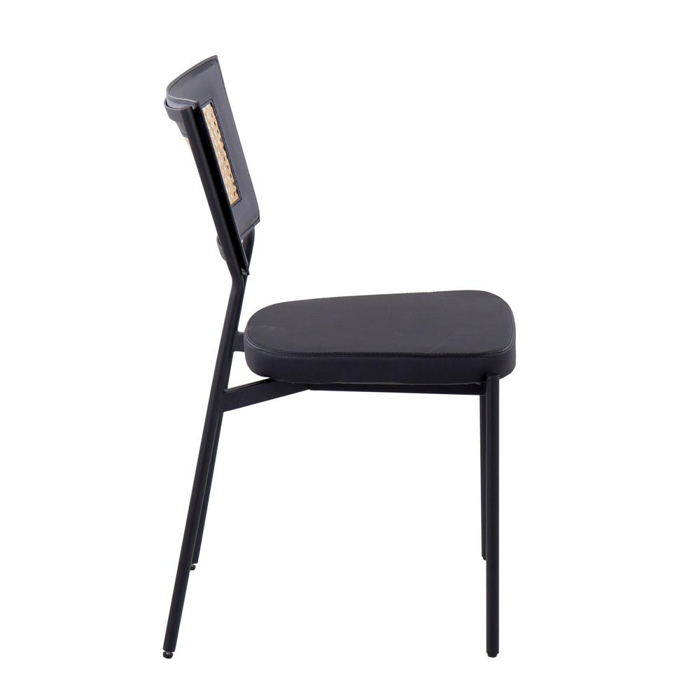 Black Metal, Black PU, Rattan Rattan Tania Dining Chair - Set of 2. Picture 3