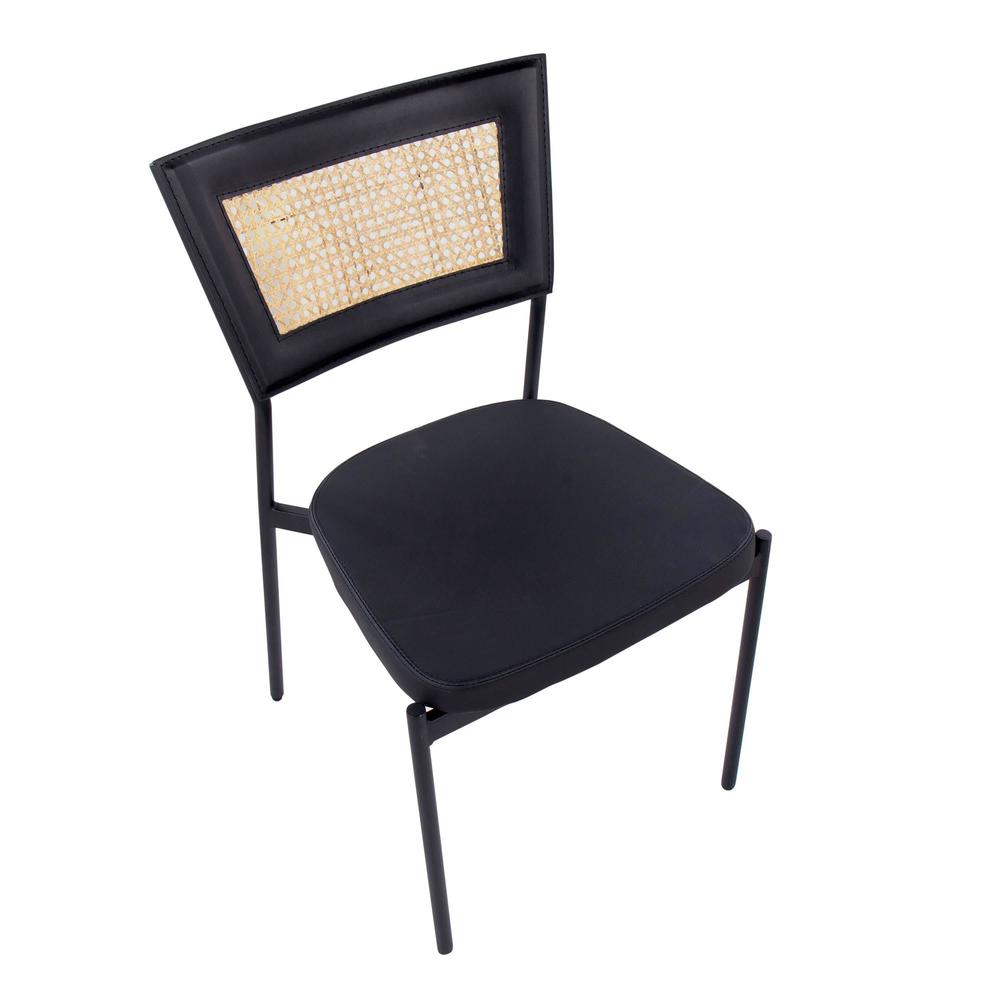 Black Metal, Black PU, Rattan Rattan Tania Dining Chair - Set of 2. Picture 6