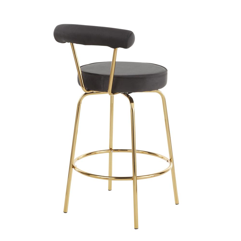 Gold Metal, Black Velvet Rhonda Counter Stool - Set of 2. Picture 4