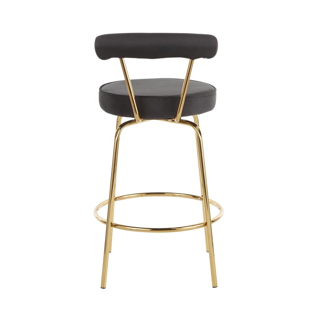 Gold Metal, Black Velvet Rhonda Counter Stool - Set of 2. Picture 5