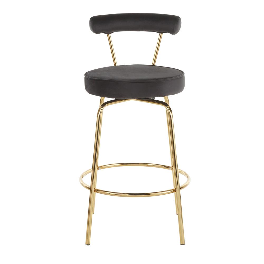Gold Metal, Black Velvet Rhonda Counter Stool - Set of 2. Picture 6