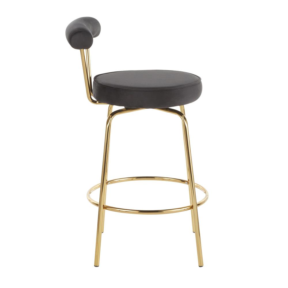 Gold Metal, Black Velvet Rhonda Counter Stool - Set of 2. Picture 3