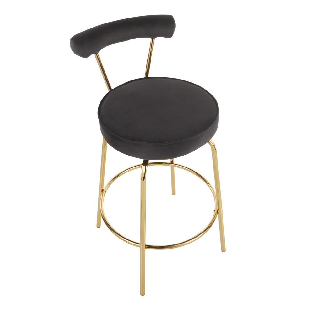 Gold Metal, Black Velvet Rhonda Counter Stool - Set of 2. Picture 7