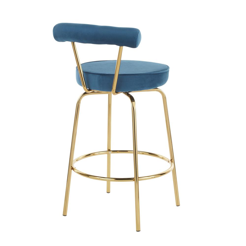 Gold Metal, Blue Velvet Rhonda Counter Stool - Set of 2. Picture 4