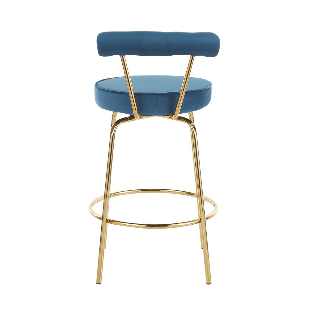 Gold Metal, Blue Velvet Rhonda Counter Stool - Set of 2. Picture 5