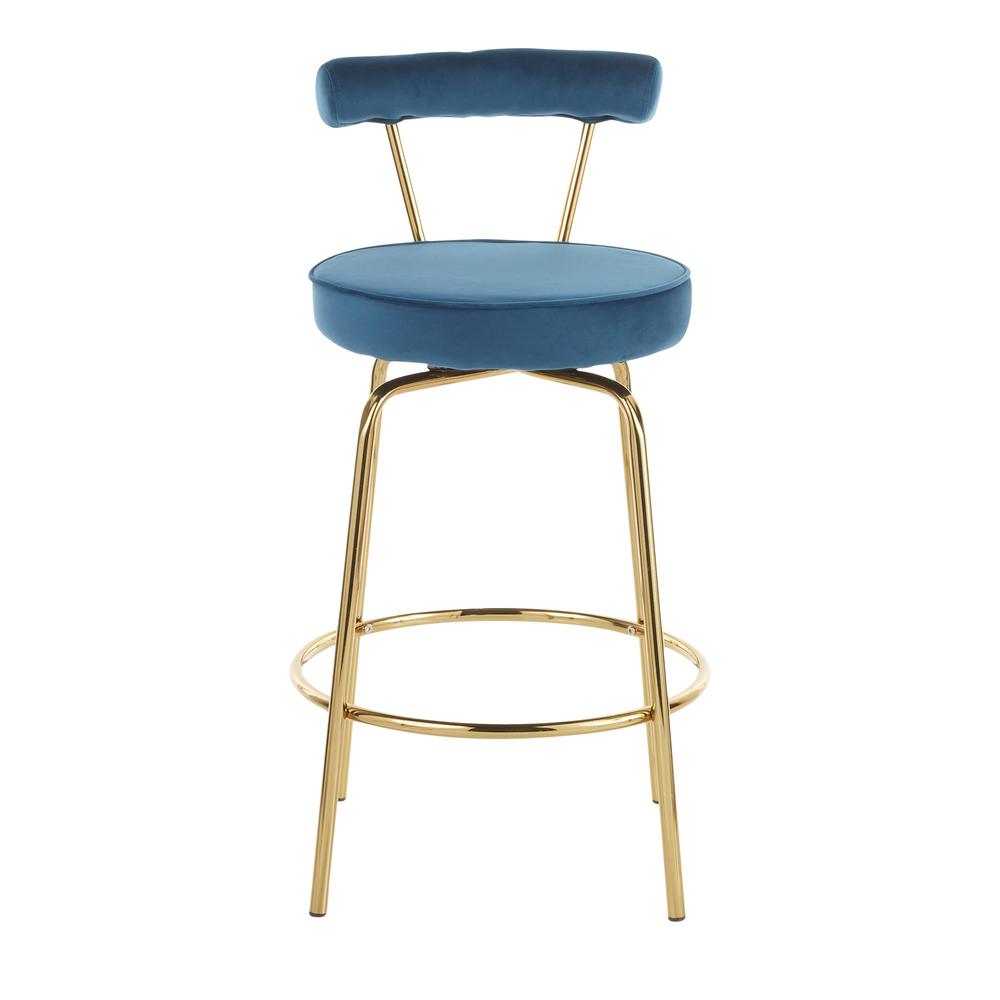 Gold Metal, Blue Velvet Rhonda Counter Stool - Set of 2. Picture 6