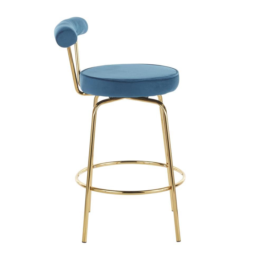 Gold Metal, Blue Velvet Rhonda Counter Stool - Set of 2. Picture 3