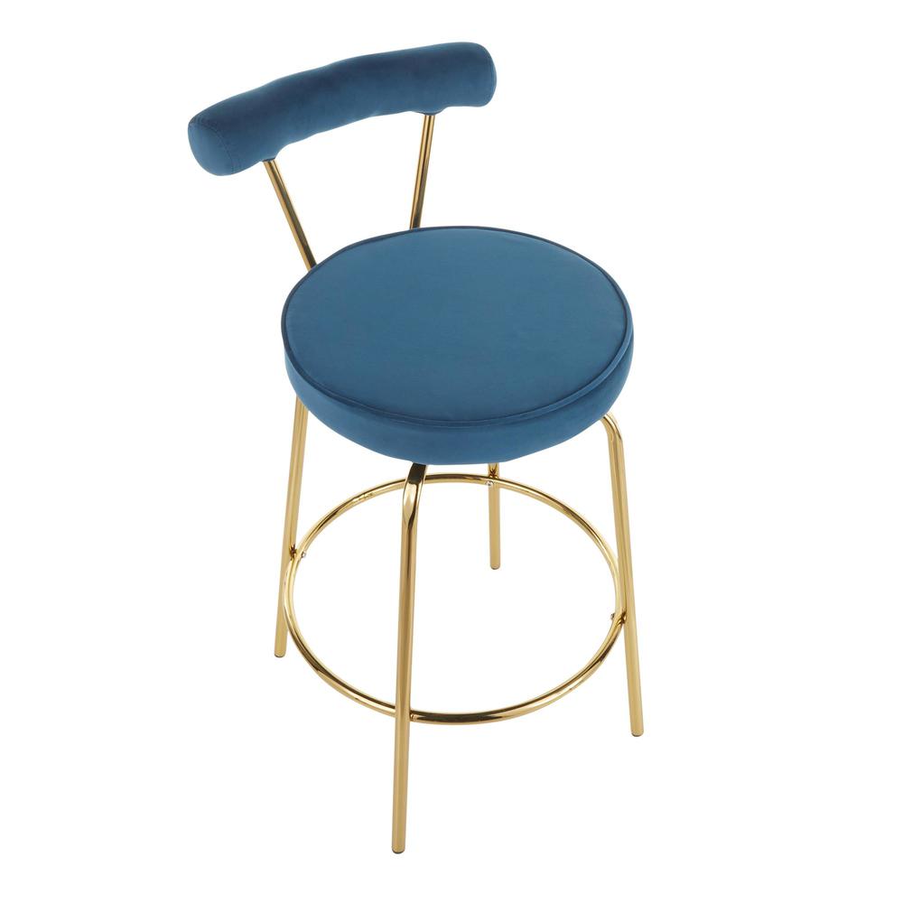 Gold Metal, Blue Velvet Rhonda Counter Stool - Set of 2. Picture 7