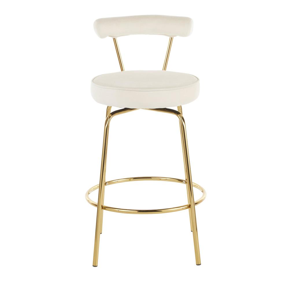 Gold Metal, Cream Velvet Rhonda Counter Stool - Set of 2. Picture 6