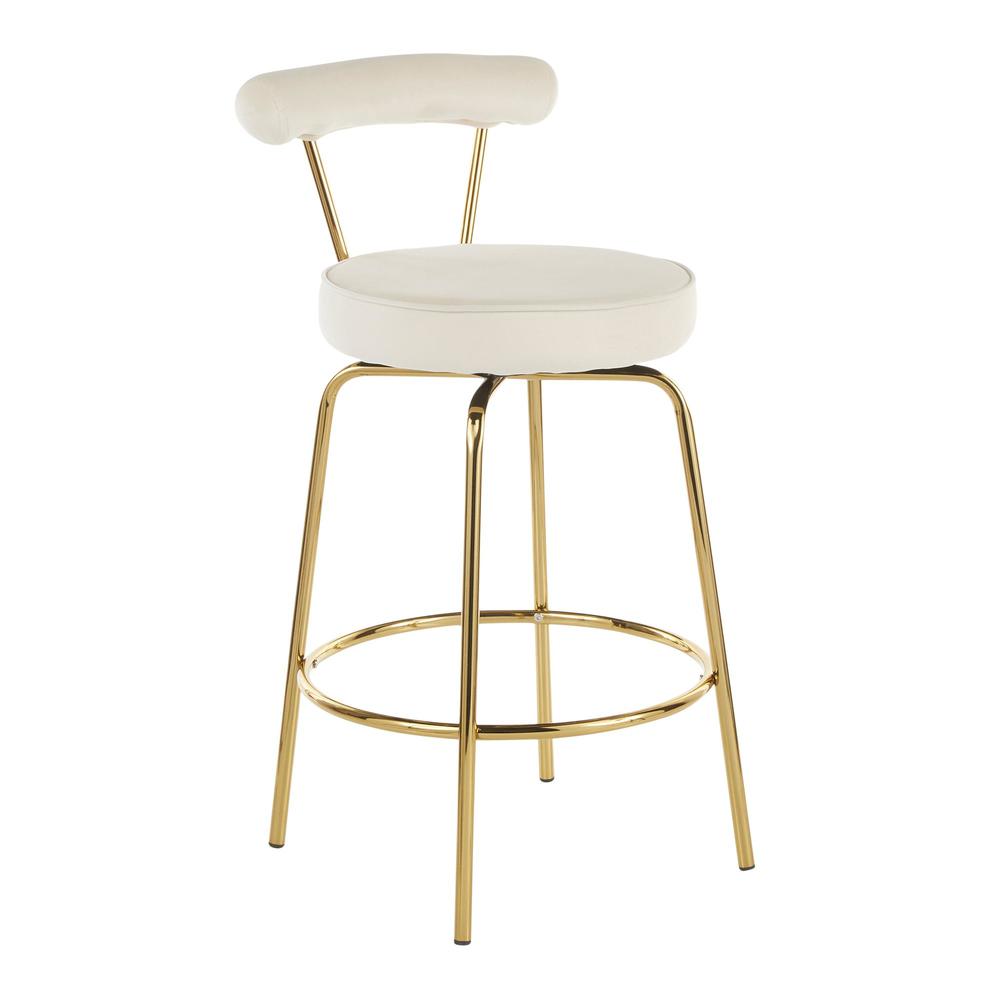 Gold Metal, Cream Velvet Rhonda Counter Stool - Set of 2. Picture 2