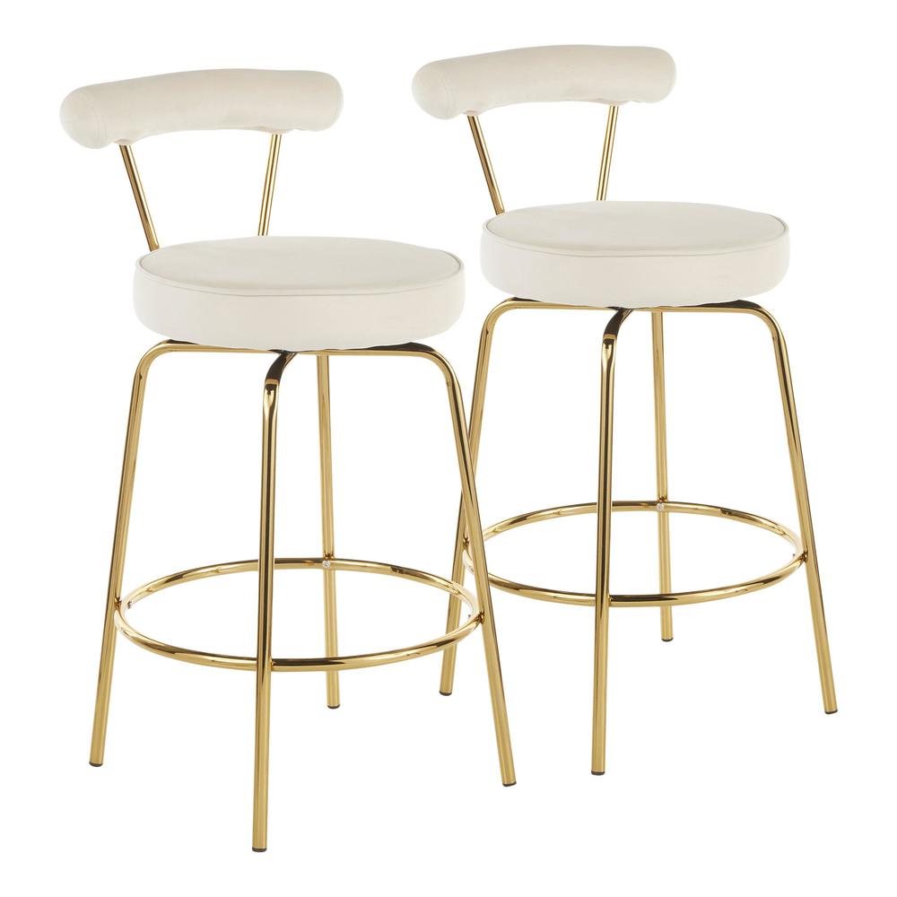 Gold Metal, Cream Velvet Rhonda Counter Stool - Set of 2. Picture 1