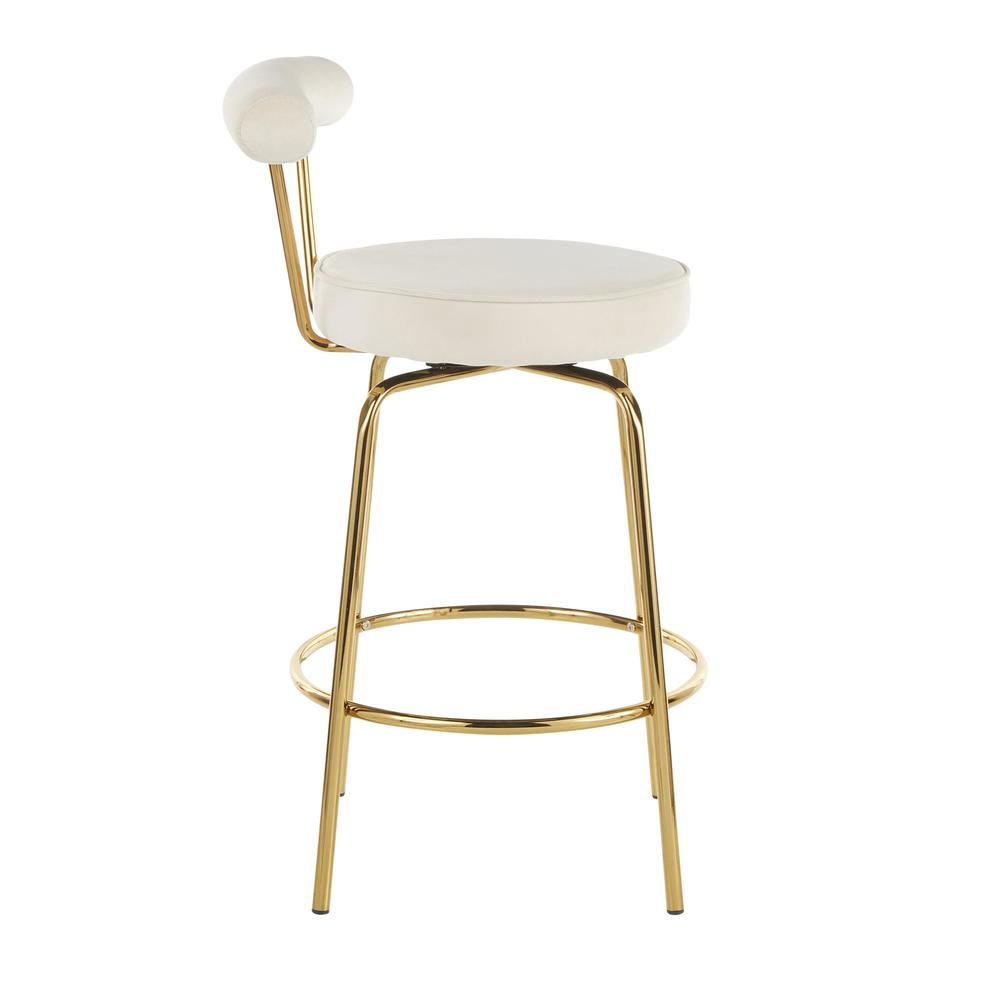 Gold Metal, Cream Velvet Rhonda Counter Stool - Set of 2. Picture 3