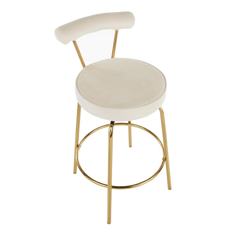 Gold Metal, Cream Velvet Rhonda Counter Stool - Set of 2. Picture 7