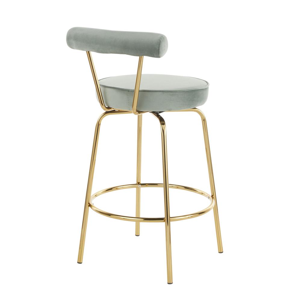 Gold Metal, Sage Green Velvet Rhonda Counter Stool - Set of 2. Picture 4