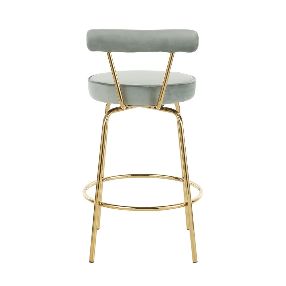 Gold Metal, Sage Green Velvet Rhonda Counter Stool - Set of 2. Picture 5
