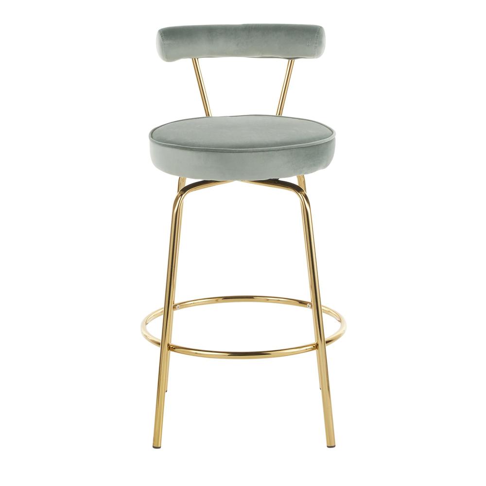Gold Metal, Sage Green Velvet Rhonda Counter Stool - Set of 2. Picture 6