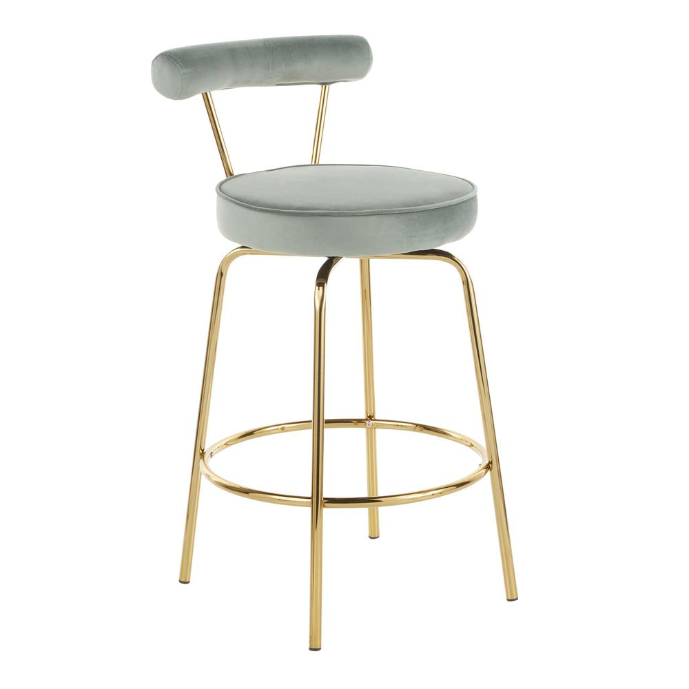 Gold Metal, Sage Green Velvet Rhonda Counter Stool - Set of 2. Picture 2