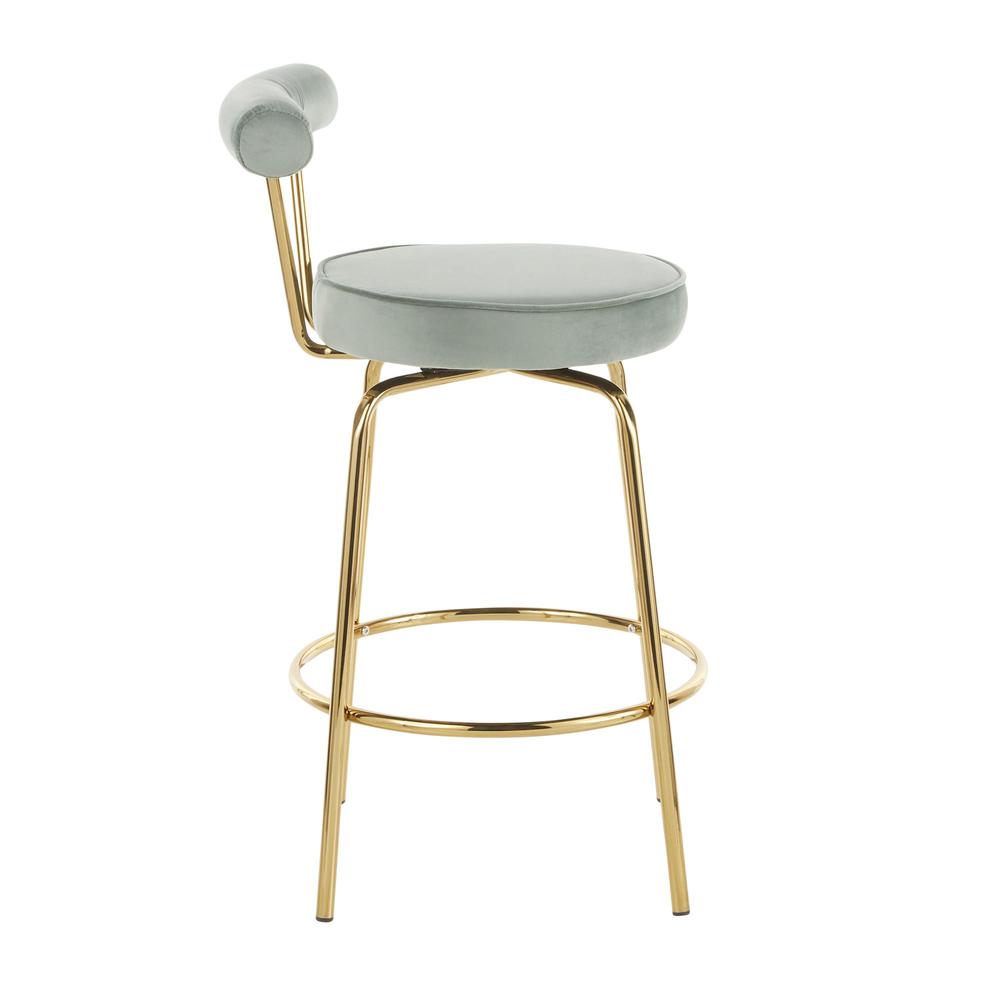 Gold Metal, Sage Green Velvet Rhonda Counter Stool - Set of 2. Picture 3
