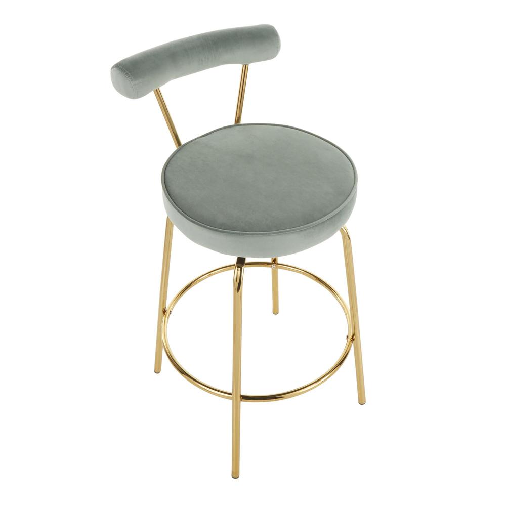 Gold Metal, Sage Green Velvet Rhonda Counter Stool - Set of 2. Picture 7