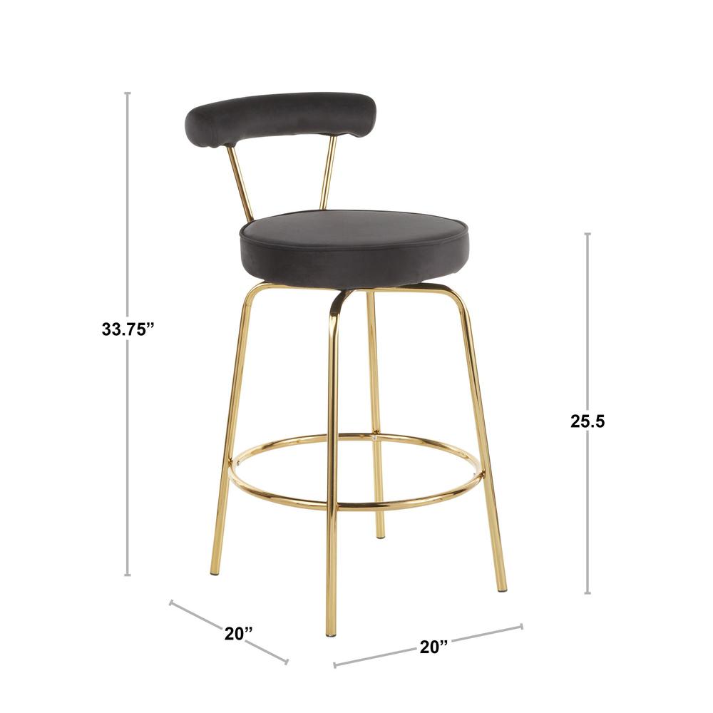 Gold Metal, Black Velvet Rhonda Counter Stool - Set of 2. Picture 8