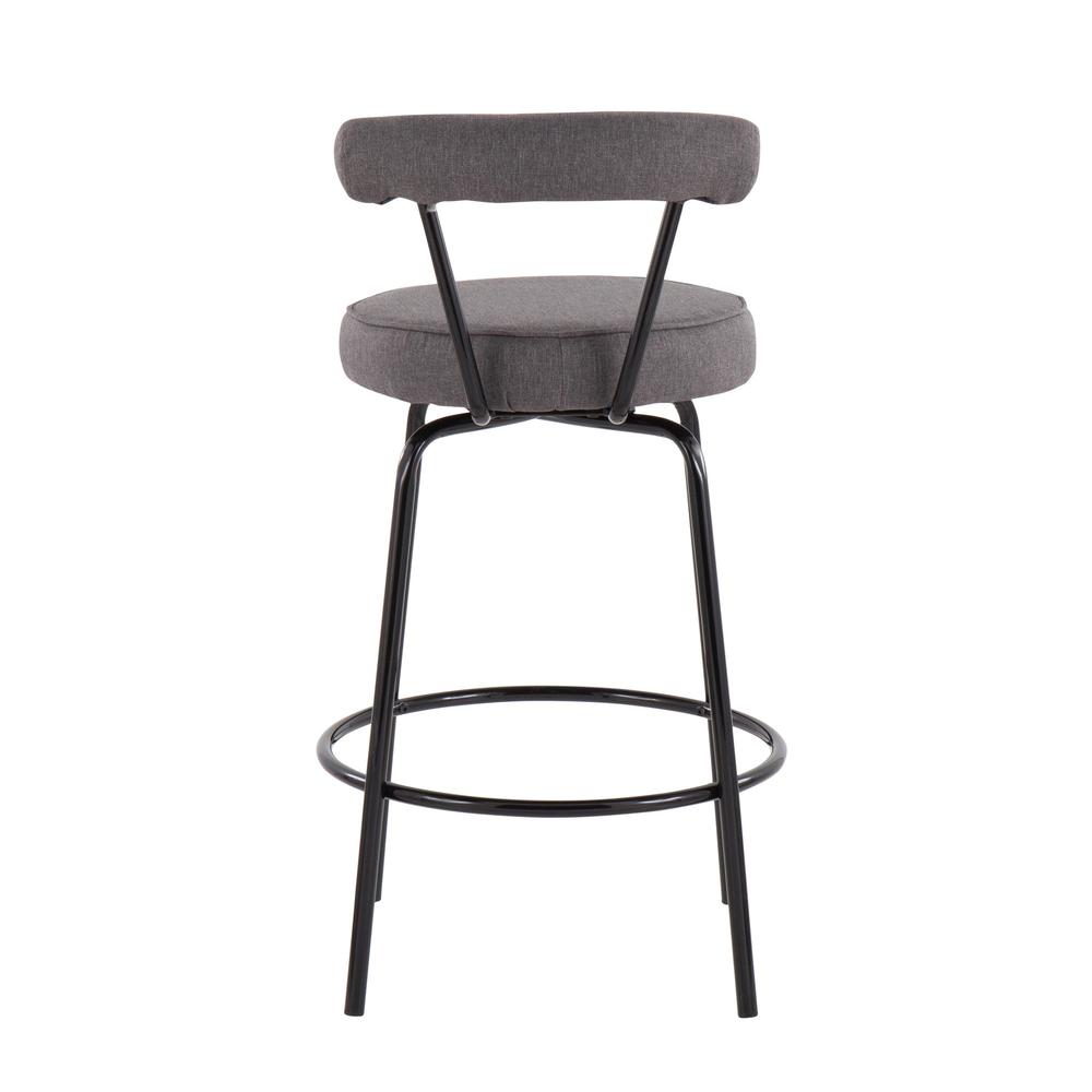 Black Steel, Charcoal Fabric Rhonda Counter Stool - Set of 2. Picture 5