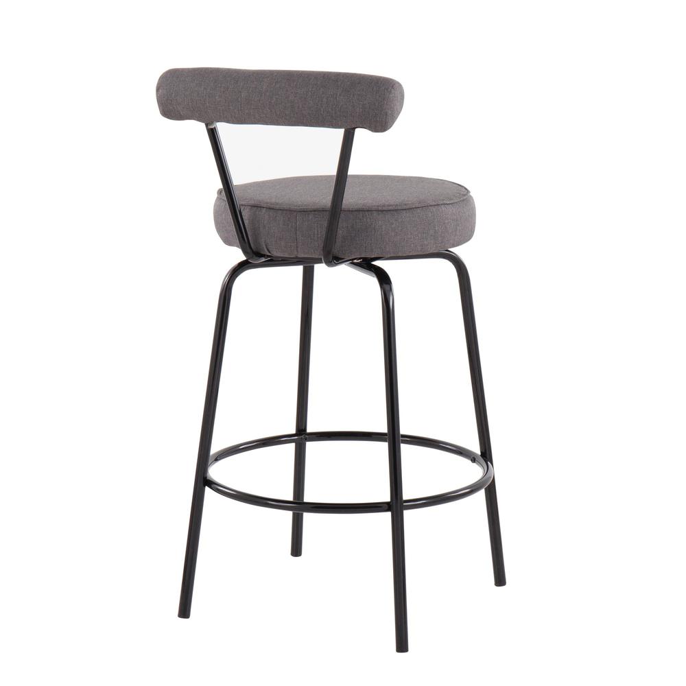 Black Steel, Charcoal Fabric Rhonda Counter Stool - Set of 2. Picture 4