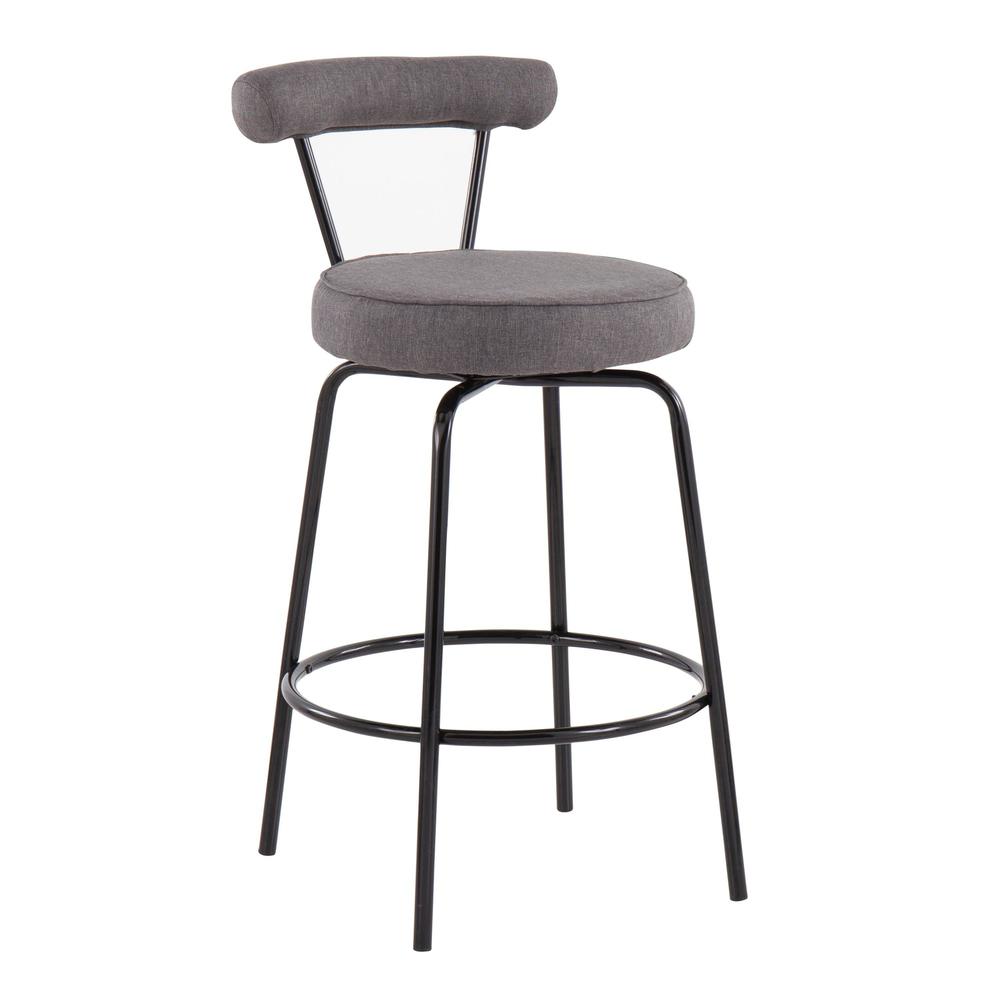 Black Steel, Charcoal Fabric Rhonda Counter Stool - Set of 2. Picture 2
