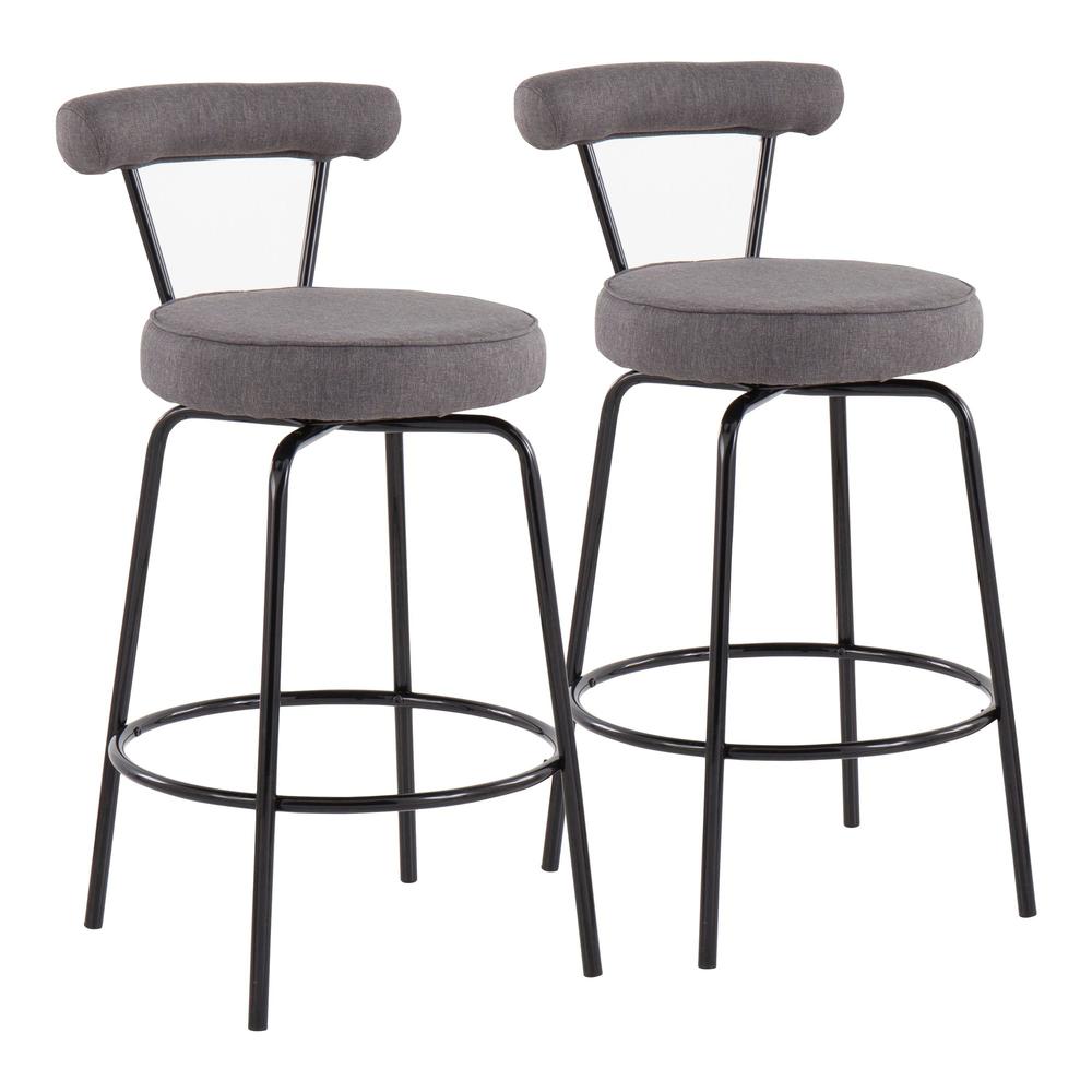 Black Steel, Charcoal Fabric Rhonda Counter Stool - Set of 2. Picture 1