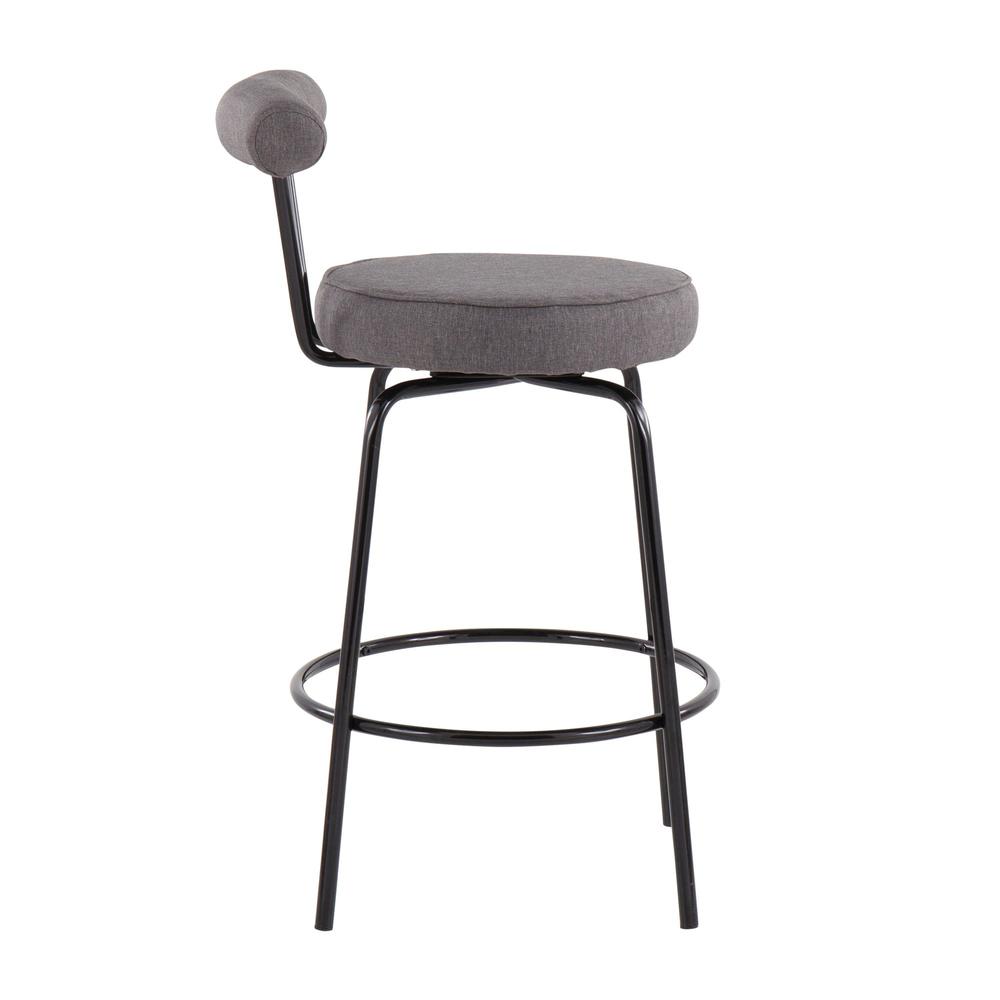 Black Steel, Charcoal Fabric Rhonda Counter Stool - Set of 2. Picture 3