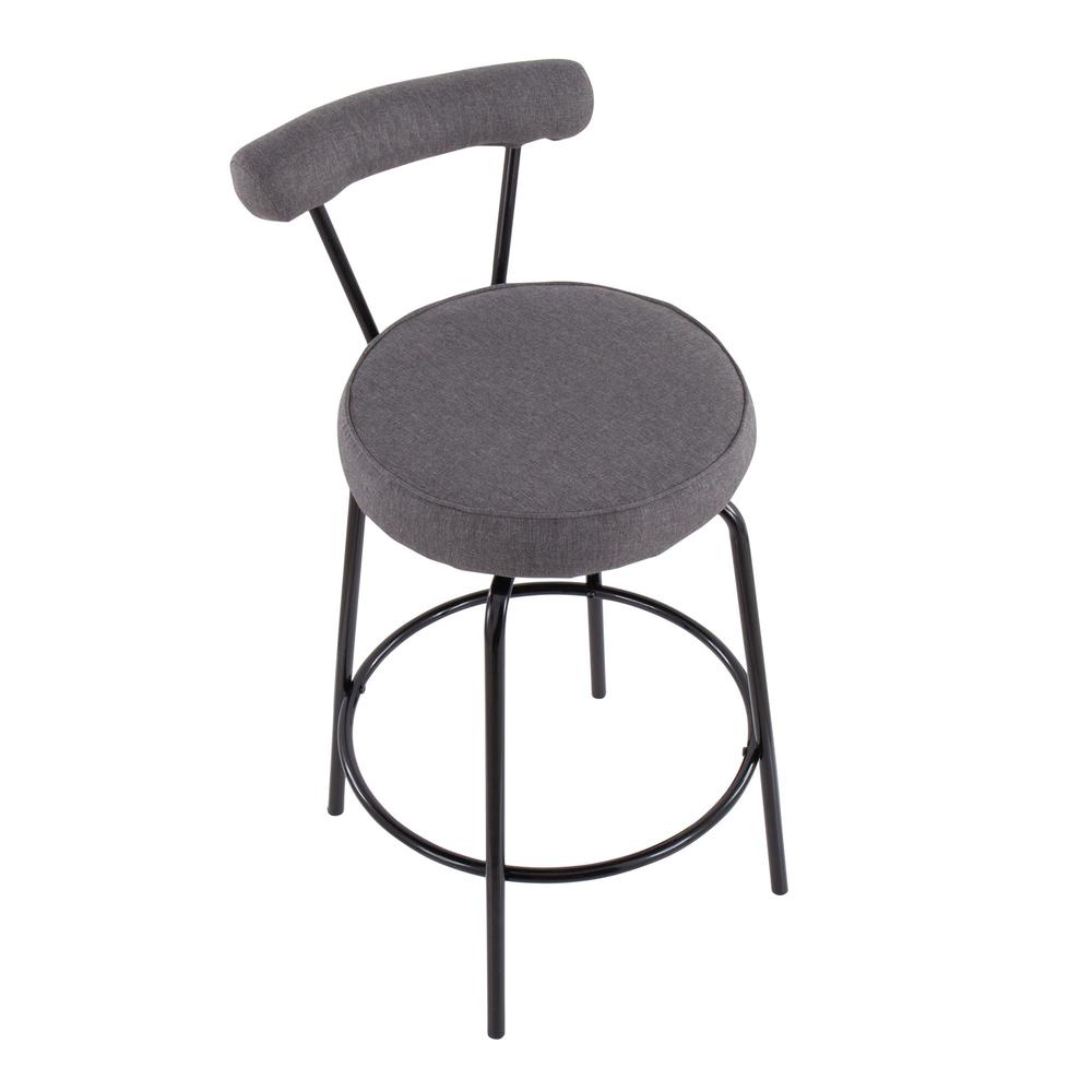 Black Steel, Charcoal Fabric Rhonda Counter Stool - Set of 2. Picture 7