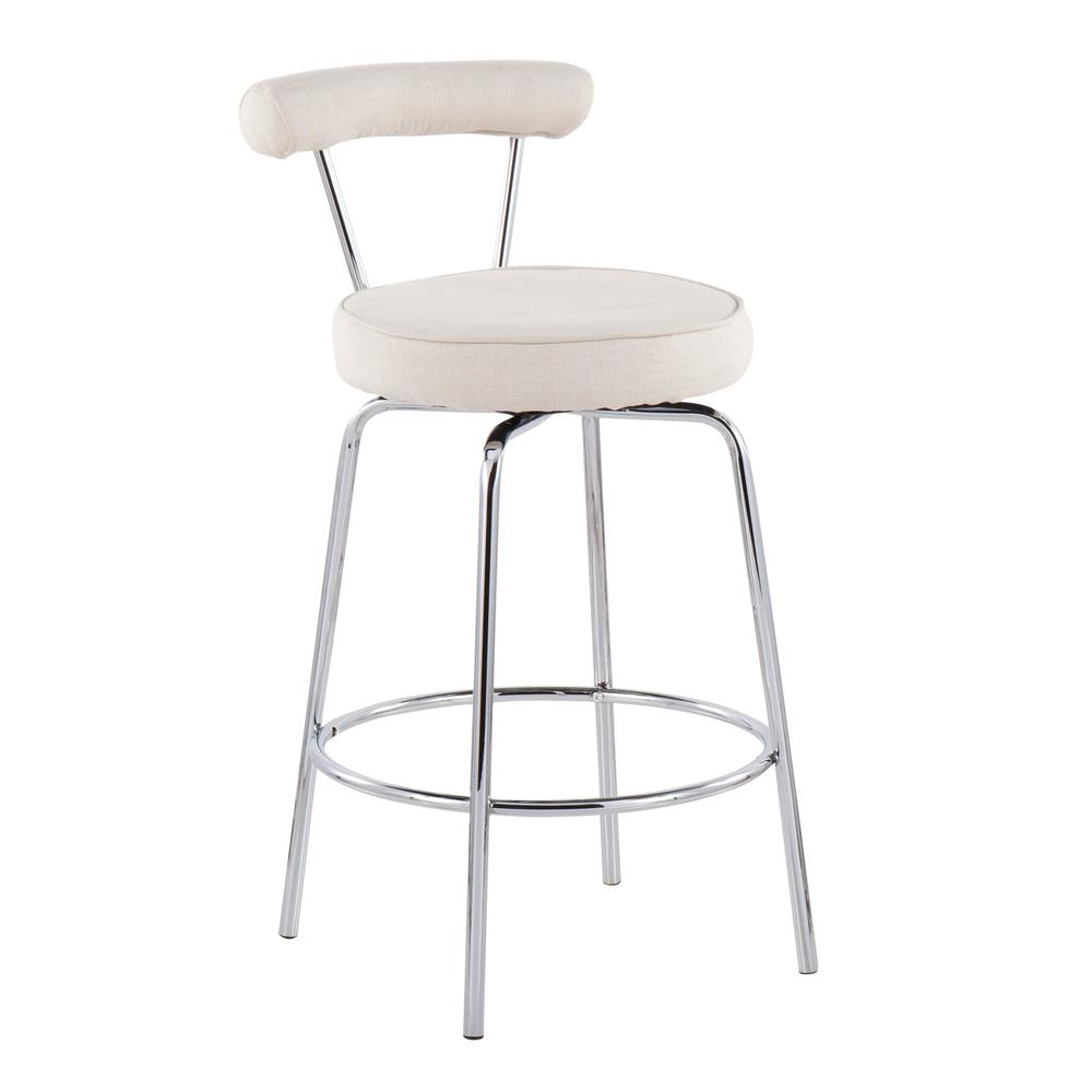 Chrome, Cream Fabric Rhonda Counter Stool - Set of 2. Picture 2