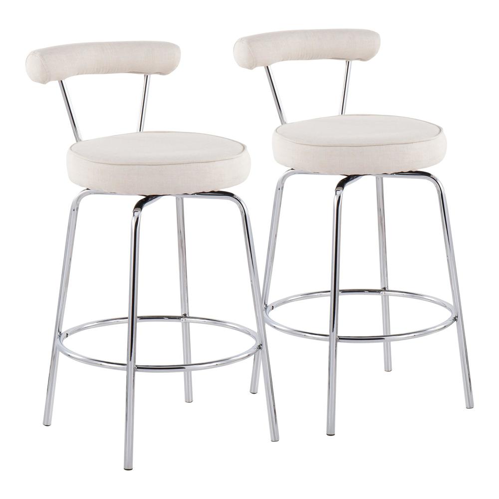 Chrome, Cream Fabric Rhonda Counter Stool - Set of 2. Picture 1