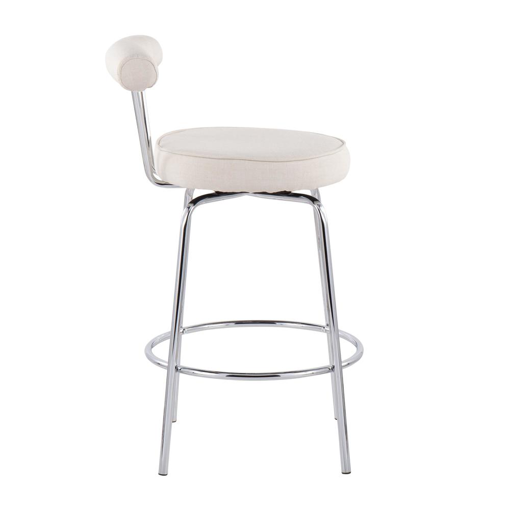 Chrome, Cream Fabric Rhonda Counter Stool - Set of 2. Picture 3