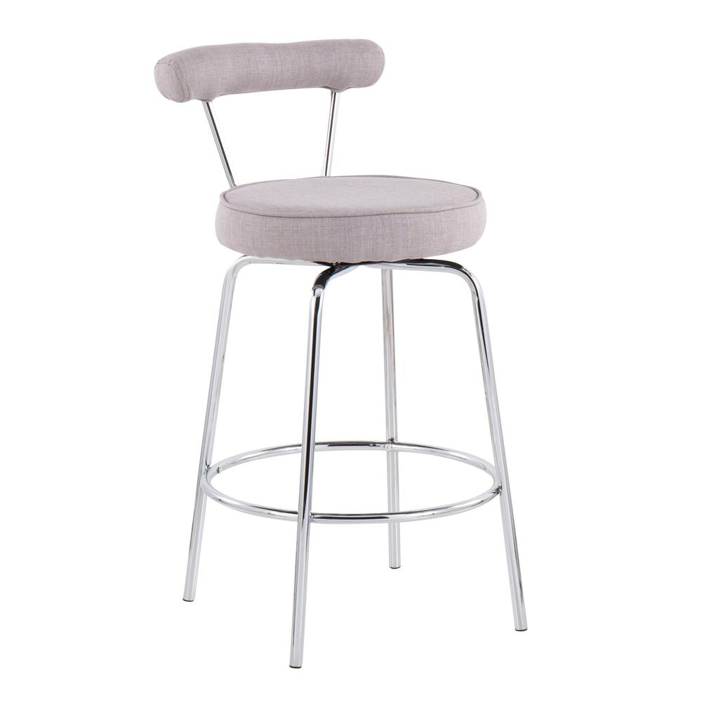 Chrome, Light Grey Fabric Rhonda Counter Stool - Set of 2. Picture 2