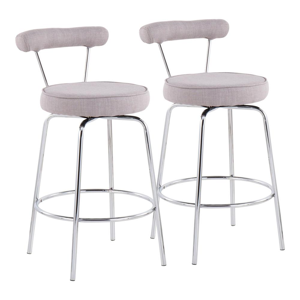 Chrome, Light Grey Fabric Rhonda Counter Stool - Set of 2. Picture 1