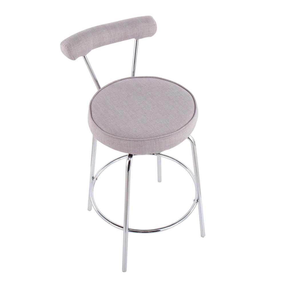 Chrome, Light Grey Fabric Rhonda Counter Stool - Set of 2. Picture 7