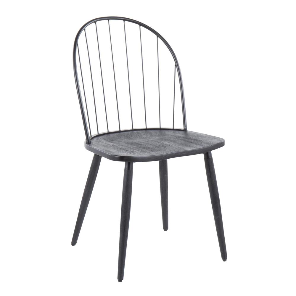 Black Metal, Black Wood Riley High Back Chair - Set of 2. Picture 2
