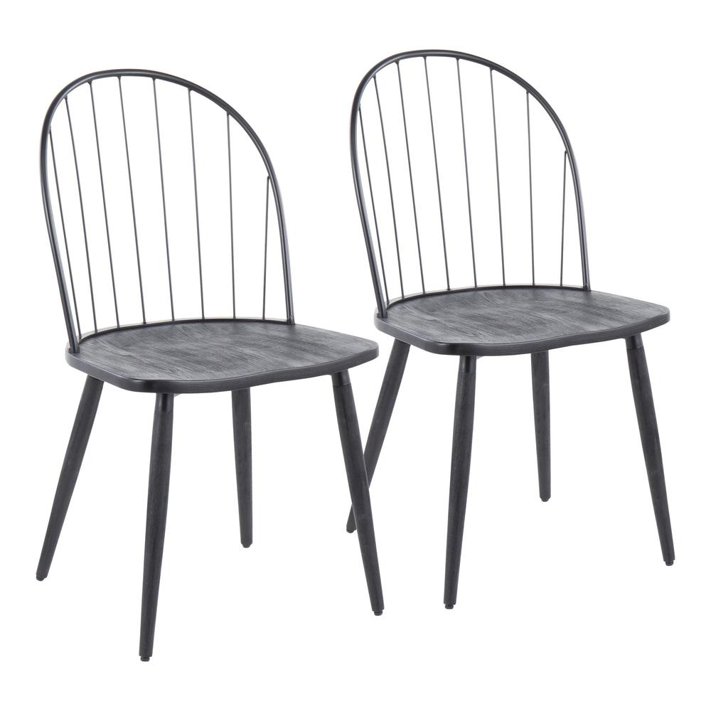 Black Metal, Black Wood Riley High Back Chair - Set of 2. Picture 1