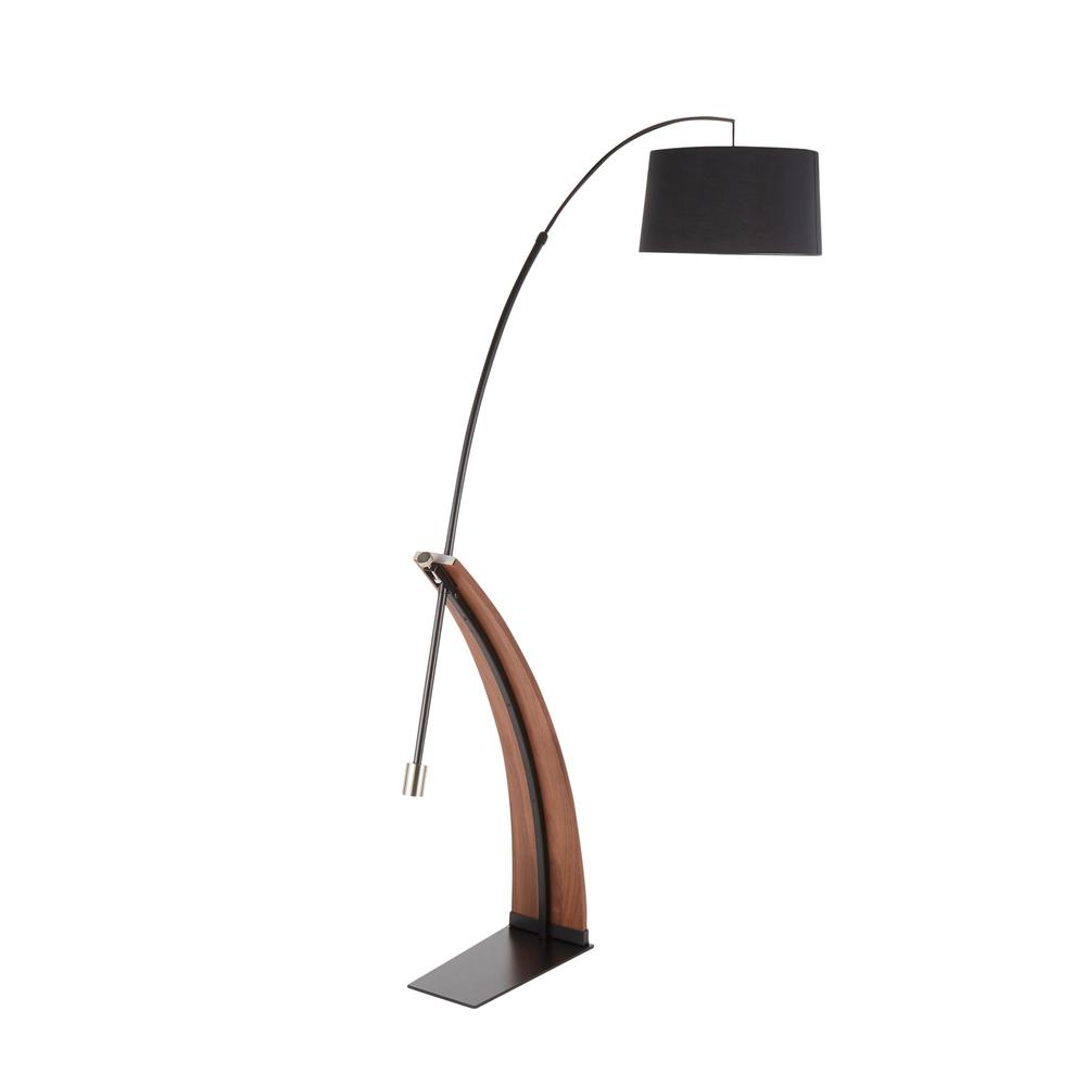 Walnut Wood, Black Metal, Black Linen Robyn Floor Lamp. Picture 4