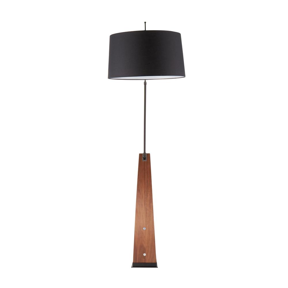 Walnut Wood, Black Metal, Black Linen Robyn Floor Lamp. Picture 6