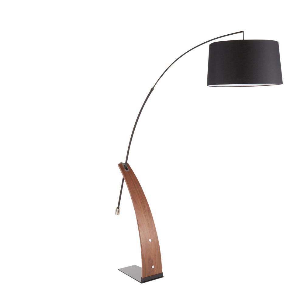 Walnut Wood, Black Metal, Black Linen Robyn Floor Lamp. Picture 1