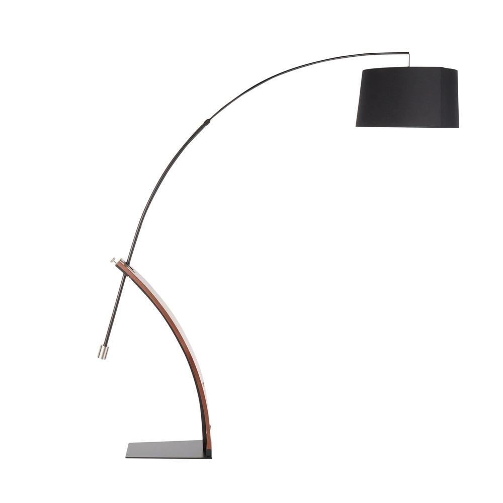 Walnut Wood, Black Metal, Black Linen Robyn Floor Lamp. Picture 3