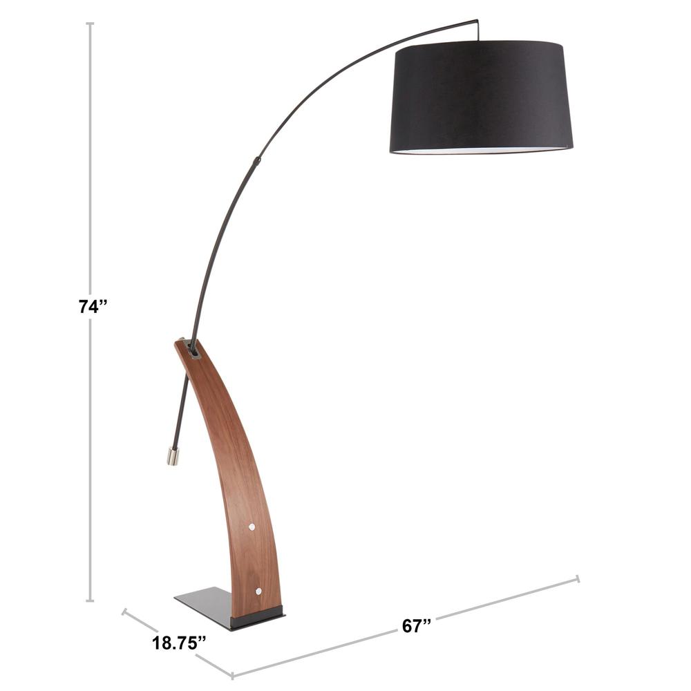 Walnut Wood, Black Metal, Black Linen Robyn Floor Lamp. Picture 11