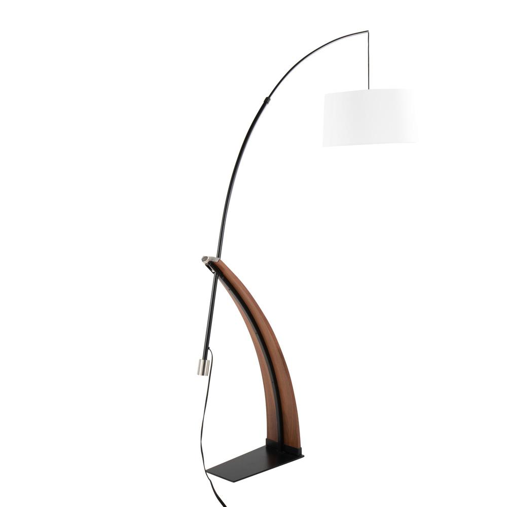 Walnut Wood, Black Metal, White Linen Robyn Floor Lamp. Picture 4
