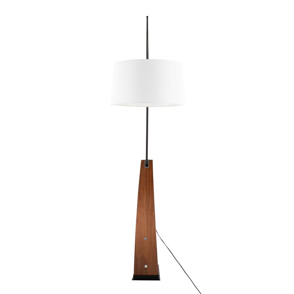 Walnut Wood, Black Metal, White Linen Robyn Floor Lamp. Picture 6