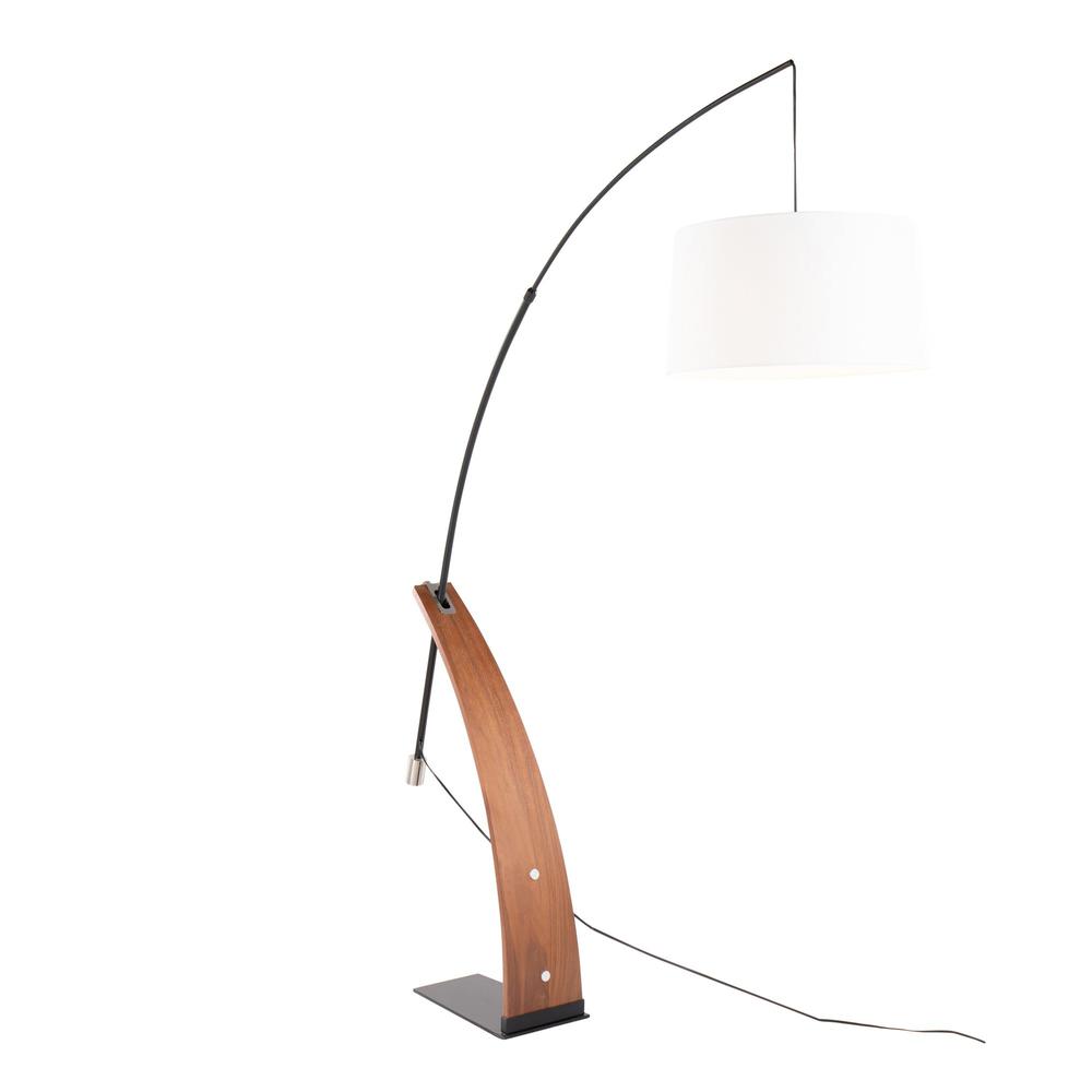 Walnut Wood, Black Metal, White Linen Robyn Floor Lamp. Picture 2